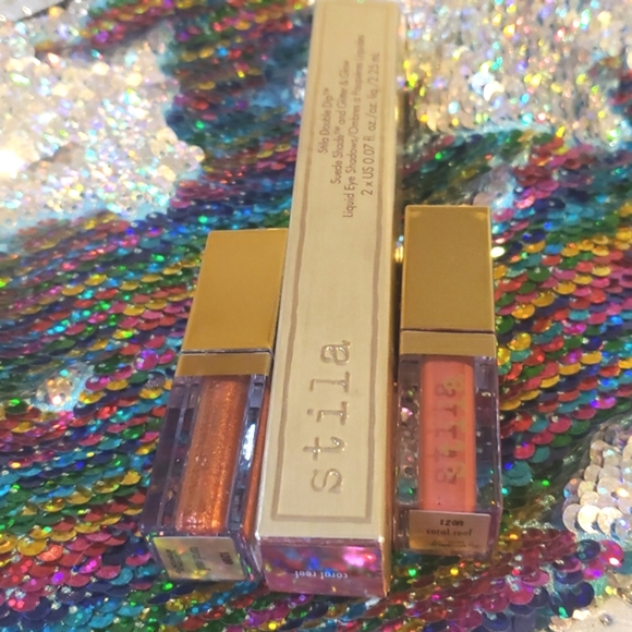 🧚♀️CORAL REEF Stila Double Dip Suede Shade & Glitter & Glow Eye Duo NWT - Picture 5 of 5